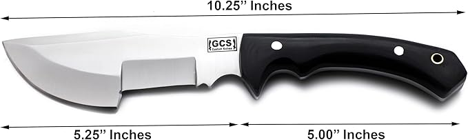 GCS Handmade D2 steel Hunting Knife G10 Handle Fixed Blade Knife Right Hand Scout Carry Buffalo leather Sheath and Sharpening Stone for Hunting Camping Survival and EDC