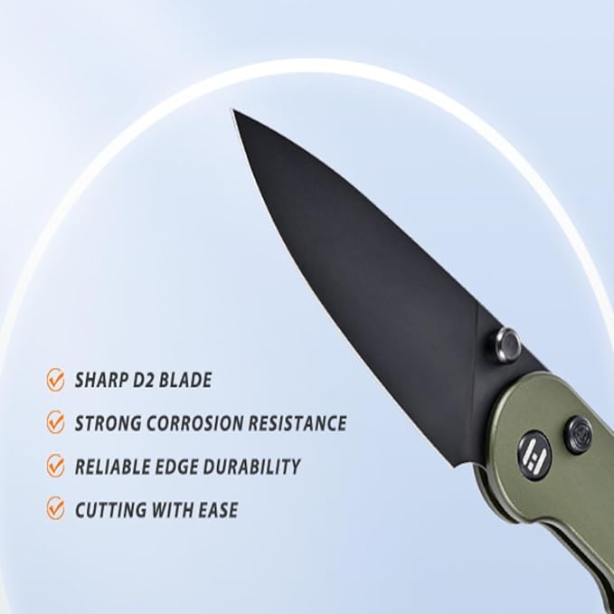 Hightron Birdidi Folding Knife, Small Pocket Knife with 2.91" Drop Point D2 Blade and Aluminum Handle, EDC Folding Knife with Clip for Men Women Camping Hiking Green-B