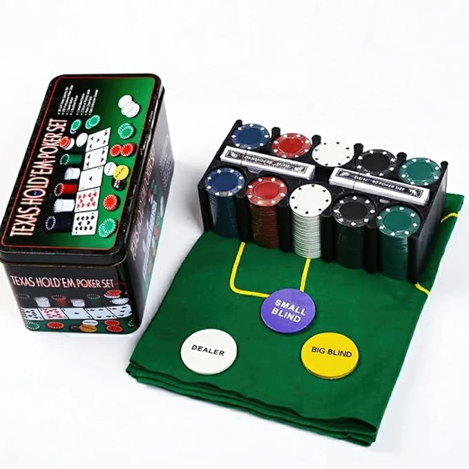 Poker Chip Set with Aluminum Storage Box,200 Pcs Poker Chips,2 Pack Pokers,1 Professional Table Cover and 3 Dealer Buttons