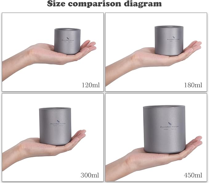 Boundless Voyage 3 in 1 Double Walled Titanium Cup Heat Resistant Mini Tea Drink Cup Outdoor Camping Mug Coffee Cups Camping Accessories (Ti3030D 450ml)