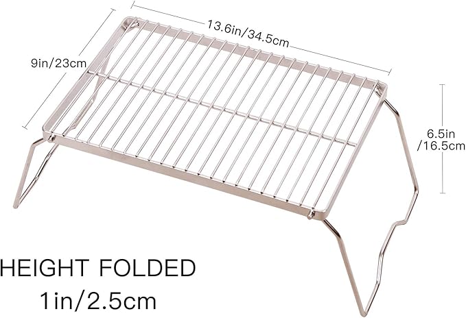 REDCAMP 13.6" Small Folding Campfire Grill, Heavy Duty Portable Camping Grill Grate with Carrying Bag for Outdoor Cooking Camping Hiking Backpacking Picnic BBQ
