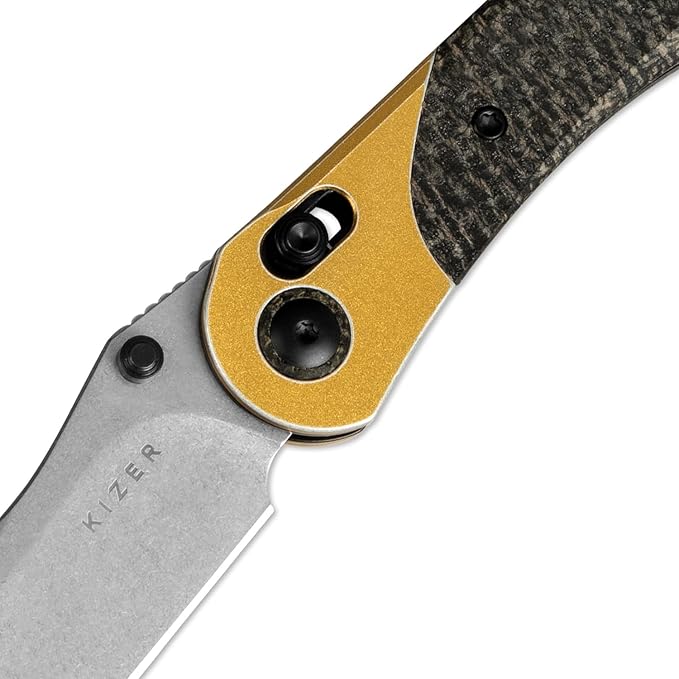 Kizer Mini Mystic Pocket Knife, 3.2" Nitro-V Blade EDC Knife with Black Burlap Micarta and Yellow Aluminum Handle, Small Hunting Camping Survival Knives with Clutch Lock & Thumb Stud Opener, V3636A2
