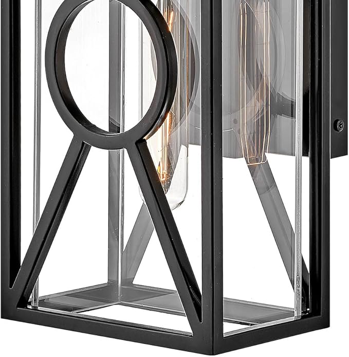 Hinkley Brixton Medium Wall Mount Outdoor Lantern - Rust & Corrosion Resistant, Clear Mitered Glass, Composite - Black Finish