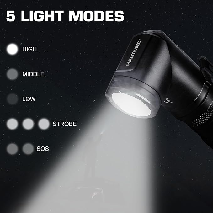 HAUTMEC 1400 Lumen Rechargeable Flashlights LED EDC Flashlight with 90 Degree Flashlight Swivel Head 5 Modes Pocket Flashlight Magnetic Base for Camping, Working, Outdoor, Hiking, Emergency