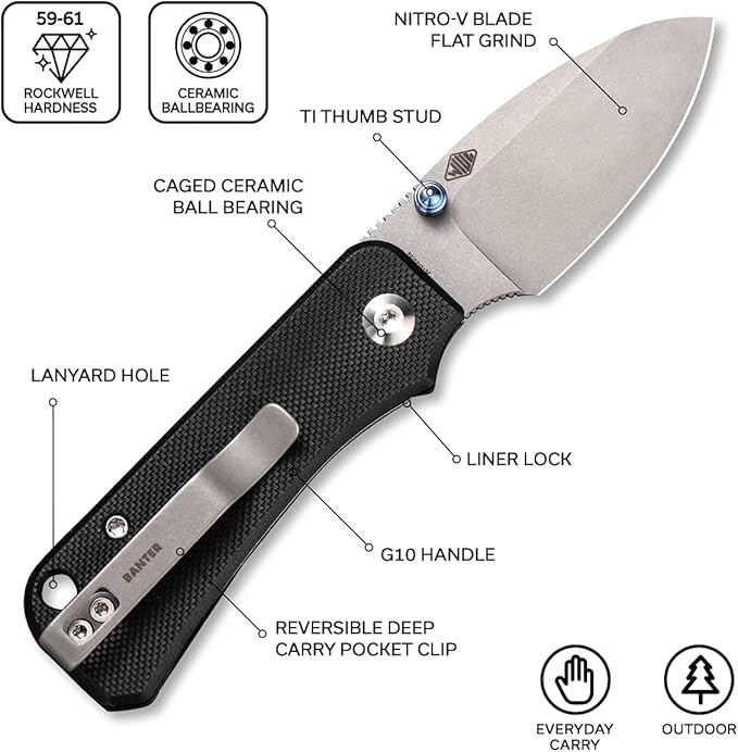 CIVIVI Baby Banter Pocket Folding Knife for EDC, 2.34" Blade Small Knife with Titanium Thumb Stud Opener C19068S-1