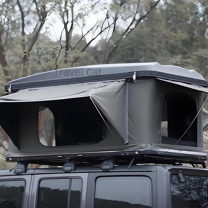 Travel Cat Rooftop Tent Hard Shell, Great View and Ventilation Tent for 2 Person Camping, Waterproof Windproof UV-Resistant Blackout Privacy 4 Season for Truck, Jeep, SUV, Van, Trailer