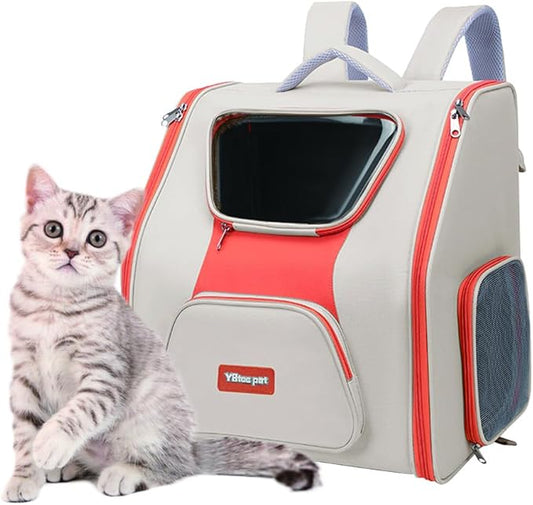Cat Backpack, Comfortable Dog Backpack for Travel Hiking and Camping, Breathable Pet Backpack, Airline Approved Cat Travel Bag(Khaki)