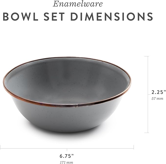 Barebones Enamel Bowl Set - Dish Set of 2 Bowls - Enamelware Set for Camping and Everyday Use (Eggshell)