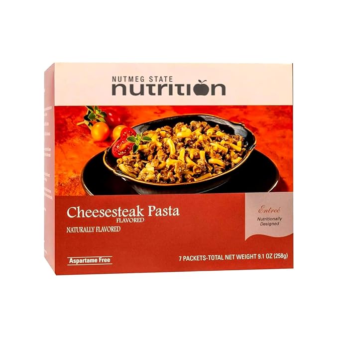 Nutmeg State Nutrition ??High Protein Entree, Low Calorie, Low Carb, Bariatric Diet Friendly, Ideal Protein Compatible, 7 Servings Per Box (Cheesesteak Pasta)