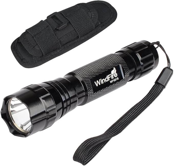WINDFIRE Flashlights 1200 Lumens Tactical LED Flashlight 1 Mode High Powered Handheld Torch Water Resistant Portable with Holster Duty Belt Holder (Battery Not Included)