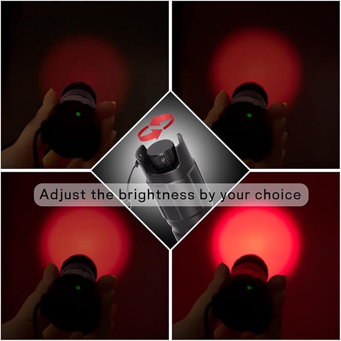 Stepless Dimming Red Light Flashlight, 620nm-630nm High Purity, Adjustable Brightness and Focus for Night Observation, Astronomy, Aviation