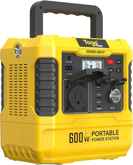 Togo POWER Portable Power Station ADVANCE600-560Wh LiFePO4 Battery 600W AC Outlet (Peak 1200W) - 0-80% in 60 Mins - Power Backup Outdoor Solar Generator for Camping, RV Trip, Outage