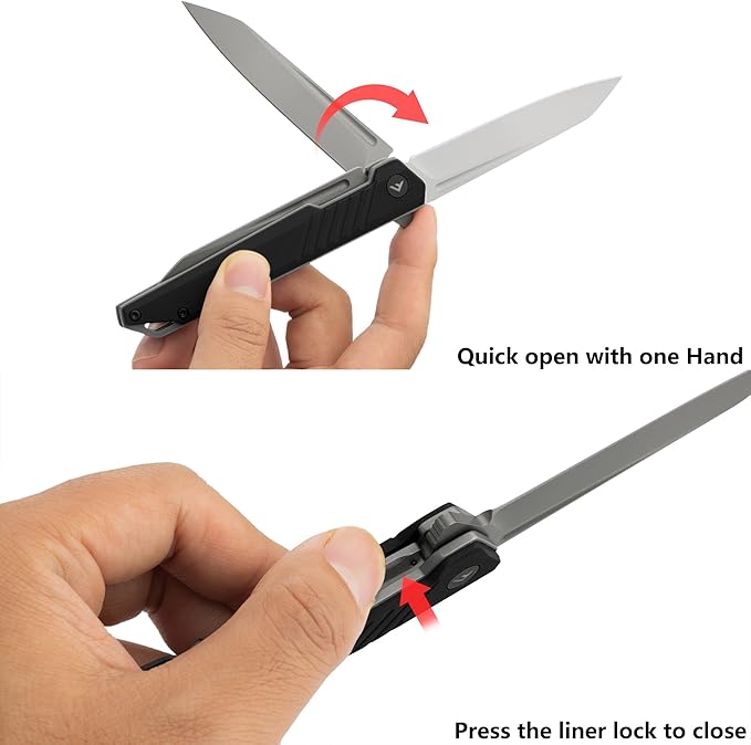 FLISSA Folding Knife, Pocket Knife with D2 Steel Blade, G10 Handle, Pocket Clip, Lightweight for Camping, Tactical, Hiking, Hunting, EDC, Daily Use, Outdoor Activities(Black)