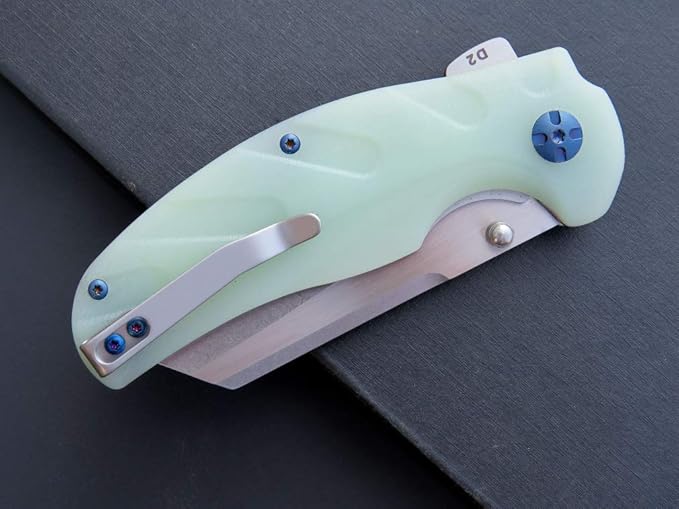 Eafengrow EF932 Pocket Knife G10 Handle D2 Steel Blade Knife with Ball Bearing Safe Open Flipper Knife for Camping Survival Hiking (jade)