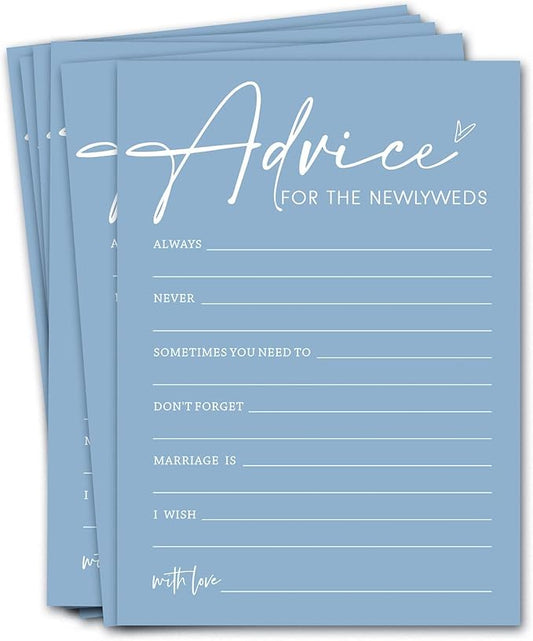 Bridal Shower Games Cards, Advice for the Newlyweds, Bridal Shower Games 25 Guests, Engagement Party Wedding Games for Guests, Minimalist Blue Wedding Party Supplies - B01