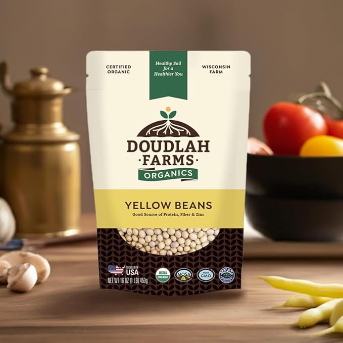 Organic Yellow Canary Beans 1 lb - Non-GMO, USDA Organic, Tested Clean Certified, Vegan - Rich in Fiber & Protein for Soups, Burritos, Salads, & Chili - Grown in the USA, Farmed On Regenerative Soil by Doudlah Farms