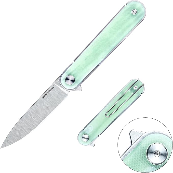 REALSTEEL IRIS Pocket Knife, Folding Knife, Flipper, Liner Lock, 2.99" 12C27 Steel Blade, Lightweight G10 Handle, 1.74oz, Deep-carry Pocket Clip, EDC Outdoor Indoor, Gifts for Men Women Camping Hiking Climbing Fishing (Natural G10)