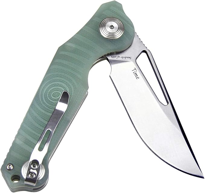 Harnds Time Folding Knife with Sandvik 14C28N Steel Blade Pocket Knife with G10 Handle Camping Knife with Pocket Clip (Transparent Cyan)
