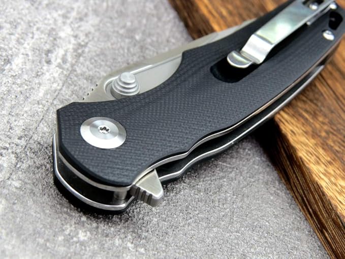 Eafengrow EF967 Pocket Folding Knife G10 Handle D2 Blade EDC Tactical Knife for Outdoor Camping Hiking(Black)