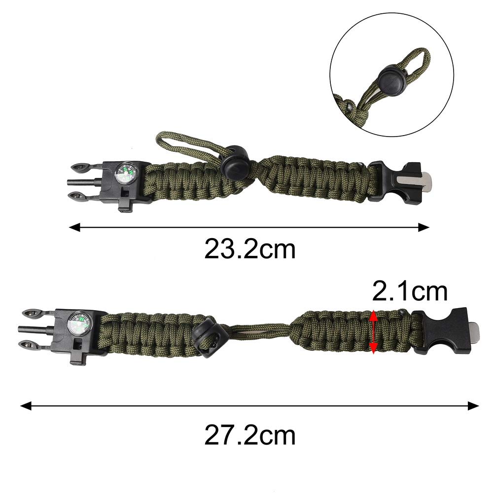 ZHIYE Pimoys 2 Pack Survival Paracord Bracelet Flint Fire Starter Scraper Compass Wilderness