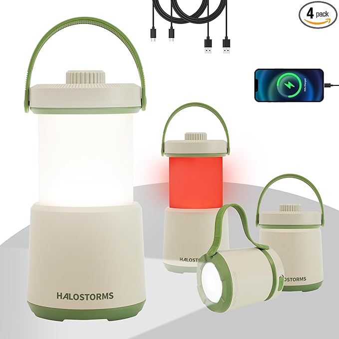 4PK LED Camping Lantern Rechargeable, 800LM, 230Hours Runtime, 5 Modes Camping Light with Red Light, IPX4 Waterproof Lantern Flashlight for Hurricane,Emergency,Power Outages,Home,Hiking