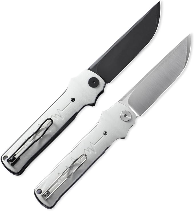 Petrified fish PFB04 Tena Folding Knife, 3.82" D2 Steel Satin Blade G10 Handle Pocket Folding knife for EDC Camping Outdoor (White Satin)