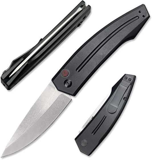 3.31'' D2 Steel Blade Aluminum Handles Speed Safe Botton Fast Opening Folding Knife with Pocket Clip, Camping EDC Tools, Survival Knives, Christmas Gift for Men and Women (White Full Blade)