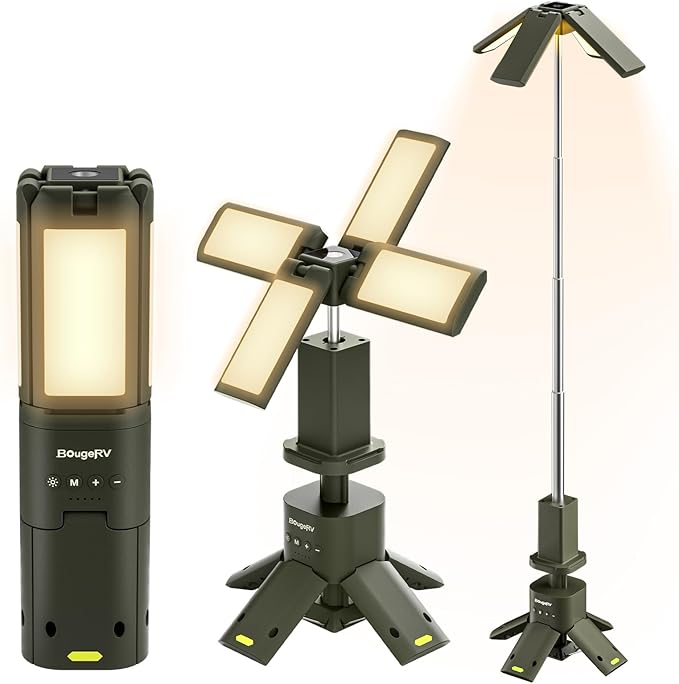 BougeRV Camping Light, Telescopic Rechargeable Camping Lantern, 13400mAh Rotatable Electric Outdoor Lamp, IPX5 Waterproof, Portable Light for Camping, Hiking, Power Outage, Adventure, Emergency Use