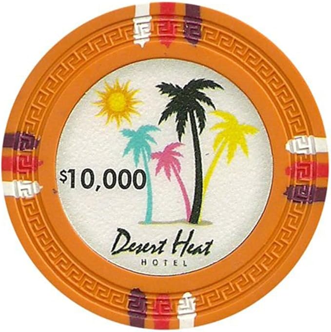 13.5-gram Desert Heat Premium Poker Chips (50-Pack) Heavy Clay Composite Set - Bulk Casino Chips with Denominations for Texas Holdem, Blackjack - Betting Game Accessories ($10,000 Orange)