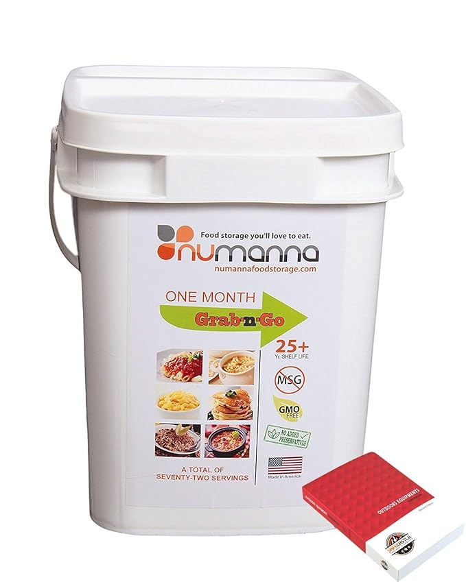 Numanna Grab-n-Go Bucket ??80 Servings, 12 lbs | Freeze-Dried Premade Meals | Ready-to-Eat Breakfast & Dinner | Non-Perishable, 25+ Year Shelf Life | Emergency & Survival Food Kit | Made in USA | Pack of 1