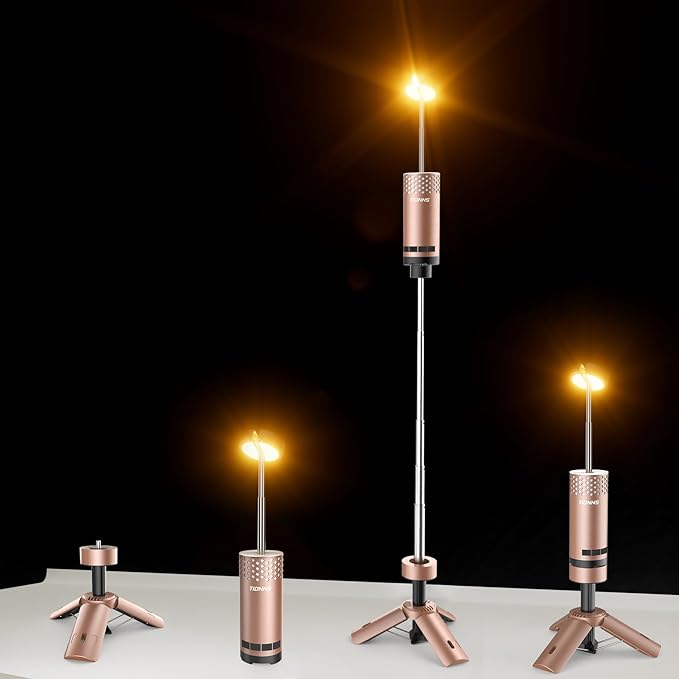 Camping Lights Rechargeable, Detachable Camping Lantern with Stand, Telescopic Waterproof Camp Lamp, Magnetic Work Hanging Light, LED Tent Flashlights for Emergency (Rose Gold- Upgraded)