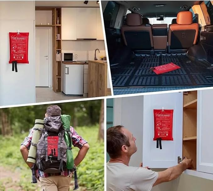 Emergency Fire Blanket for Fire Suppression, 39x39 inches Flame Retardant Fabric Fireproof Blanket, Survival Gear for Home Safety, Outdoor Camping (4 Pack)