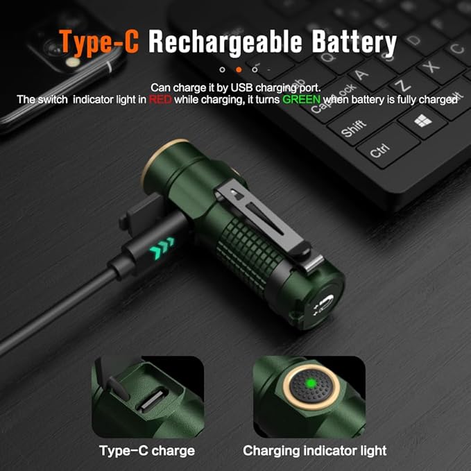 NICRON C1 EDC Flashlight Rechargeable, 1200 High Lumens Type C Charging Pocket Light with Tail Magnet - Small and Powerful Flashlight Dual-Way Clip Portable IPX8 Waterproof for Camping and Daily Use