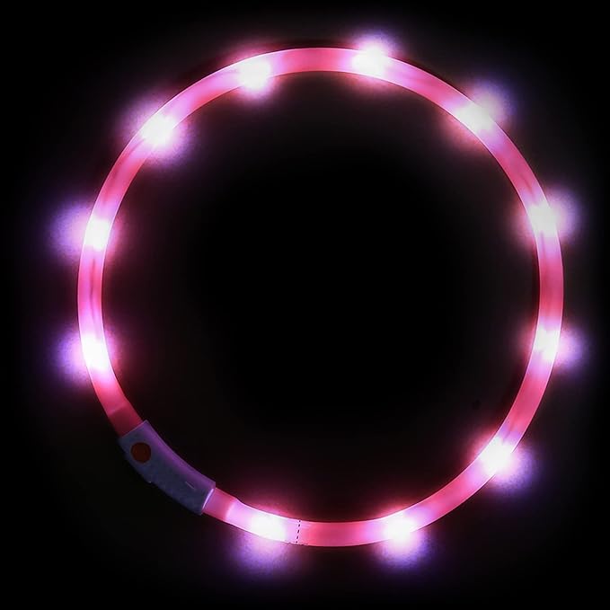 Illumifun LED Dog Collar - USB Rechargeable Light Up Dog Collar Glow in The Dark, Lighted Pet Necklace for Nighttime Walking (Pink-Silicone)