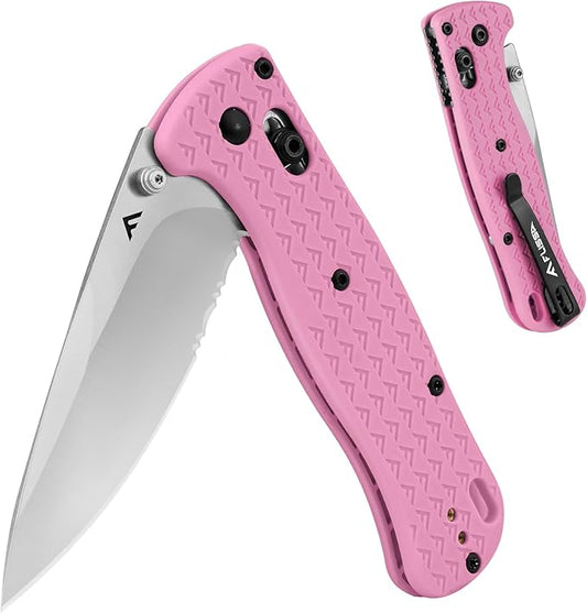 FLISSA 4.5" Folding Pocket Knife, Lightweight EDC Pocket Knife with Axis Lock, 3.2" AUS-8 Steel Blade, Sharp Camping Hiking Knife with Pocket Clip, Unique Tool Gift for Men, Dad (Pink)