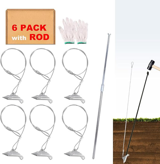 30 inch Ground Earth Anchors with Rod, Arrow Shed Anchor Kit for Securing Camping Tents, Sheds, Swing Sets, Greenhouses ??Easy to Use, 6-Pack Heavy Duty Tree Stakes Retaining Wall Anchors