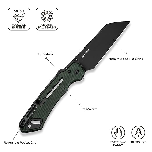 CIVIVI Buster FG Larger Pocket Knife, Superlock Folding Knife for Men Women with 4.2" Nitro-V Blade Micarta Handle, Designed by Snecx Tan C24052-3 (Green)