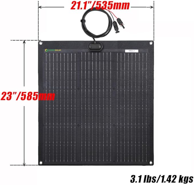 Lensunsolar 50W ETFE Flexible Solar Panel, 23x21.1inch, PERC 9BB 23.5%+ Efficiency Solar Cells, for Campers, RVs, Boats,Tent