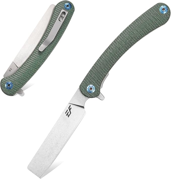 Eafengrow EF939 Folding Knife, D2 Steel Blade Micarta Handle EDC Tool Pocket Knife Folder for Working Camping(Micarta green)