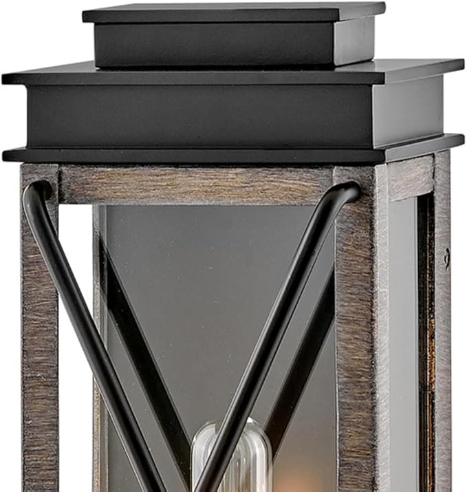 Hinkley Montecito Single Light Wall Mount Outdoor Lantern - Aluminum, Clear Glass, Hidden Mounting Hardware, Polished Aluminum Reflector - Black Finish with Driftwood Gray Accent