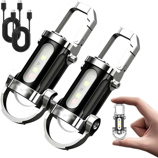 2 Pieces Rechargeable Keychain Flashlights, Multifunction Waterproof Keychain Flashlight with 7 Light Modes, Mini Compact Pocket COB Light for Night Working, Running, Walking, Camping, Fishing, Hiking