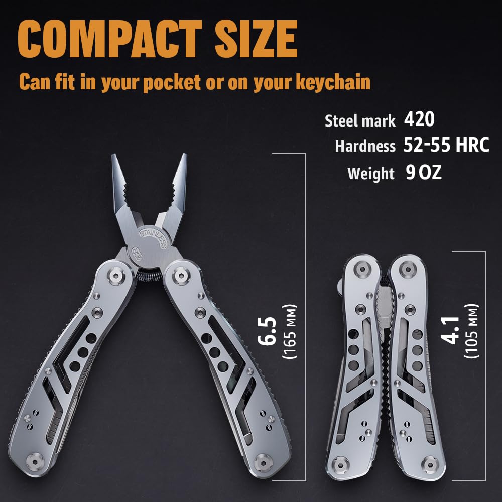 24-in-1 Multitool with Knife, Pliers & 11 Bits Sharp Stainless Steel - Multi Tool for Men - Ideal