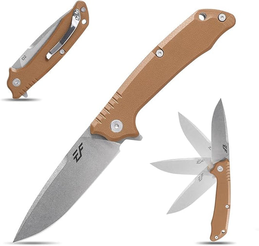 Eafengrow EF223 Folding Knife D2 Blade with G10 Handle Multi Pocket Knife Survival Outdoor Camping Survival (brown)