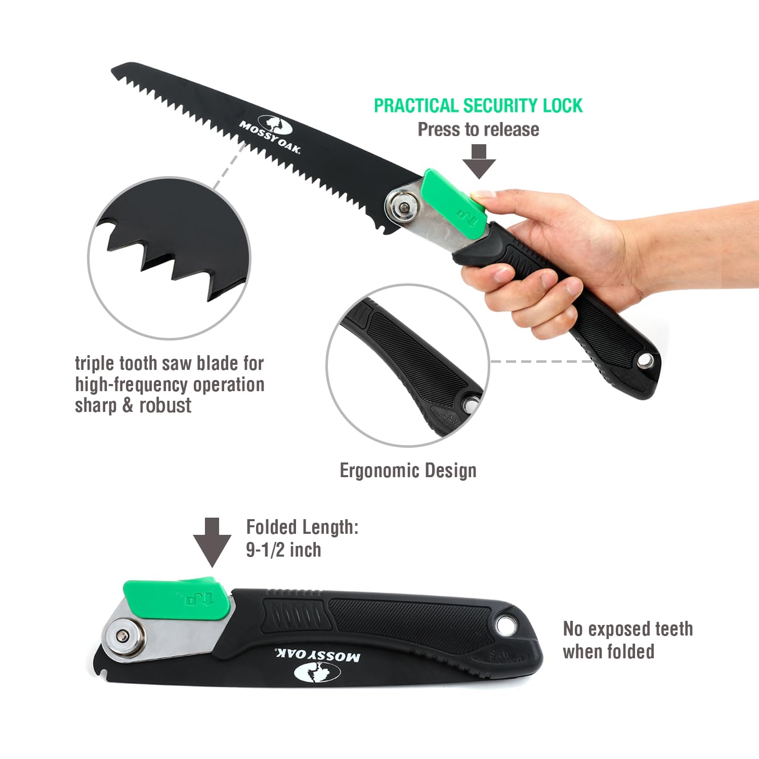 MOSSY OAK 3 in 1 Folding Saw, Pruning Hand Saw with Wood