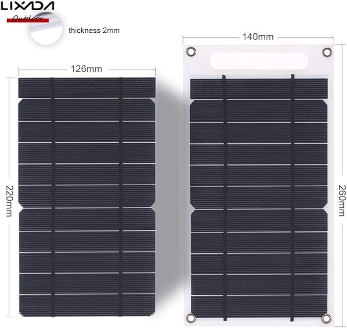 Lixada Solar Panel 7.8 W Ultra Thin Monocrystalline Silicon Solar Panel Charger USB Port for Mobile Phone