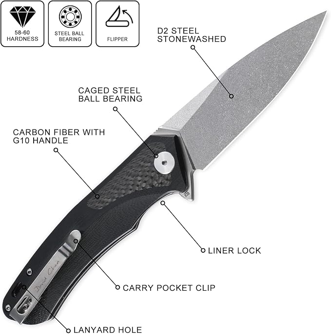 Petrified fish PF838 3.74" D2 steel folding knife outdoor tactical pocket knives G10 handle camping hunting Cutter EDC tool (White Stonewash, White Stonewash)