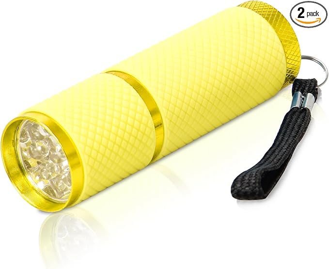 AHIER 9 LED Glow in The Dark Flashlights, Rubber Coated Small Flashlights with Straps, Portable Handy Mini Flashlight for Camping, Hiking, Indoor, Assorted Colors (Yellow)