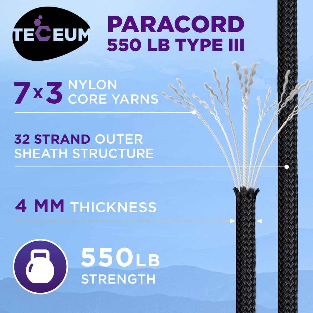 TECEUM Paracord Rope Type III 550 – Tactical MIL-SPEC – Outdoor para Cord