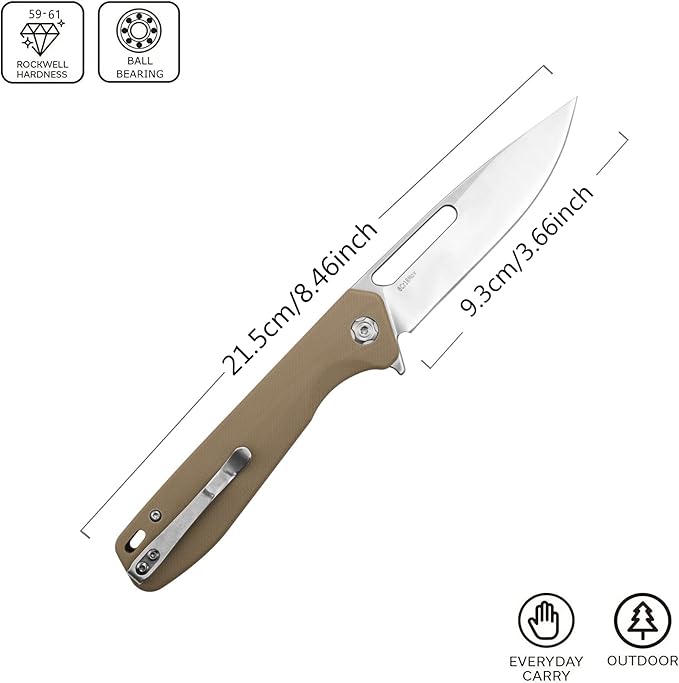 Sitivien ST801 Folding Knife,8Cr18Mov Steel Blade with G10 Handle Pocket Knife EDC Tool Knife for Outdoor Survival, Camping, Hiking,Hunting(Desert) …