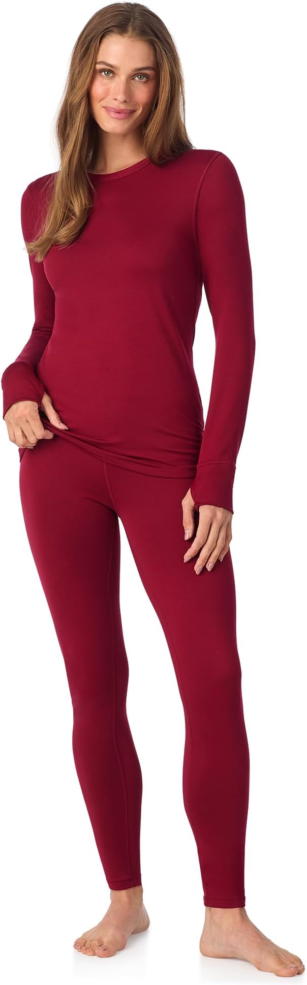 Cuddl Duds Womens Fleece Lined Thermal Base Layer Set – Long Sleeve Shirt & Leggings for Cold Weather – Lounge Set for Women